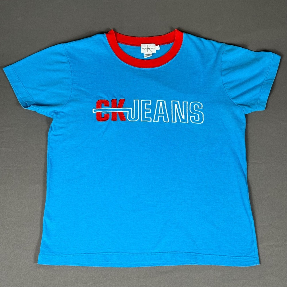 Calvin Klein CK Jeans Vintage Blue Unisex Medium T Shirt 90s Y2k - Picture 2 of 8